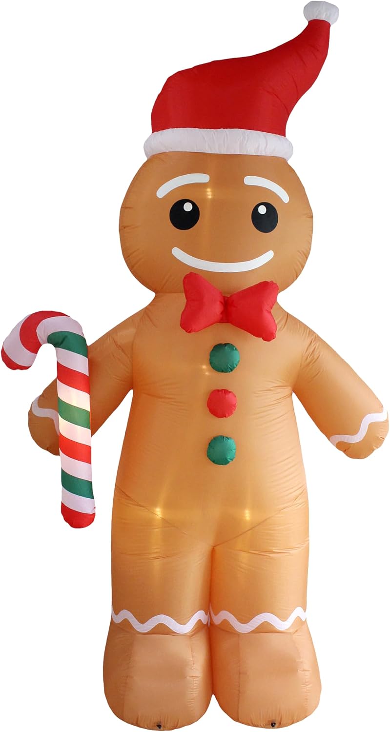 12 ft Lighted Gingerbread Man with Candy Cane Christmas Inflatable