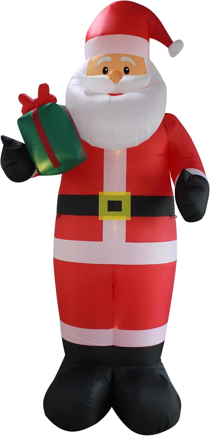 12 ft Santa Holding a Green Gift Box Christmas Inflatable