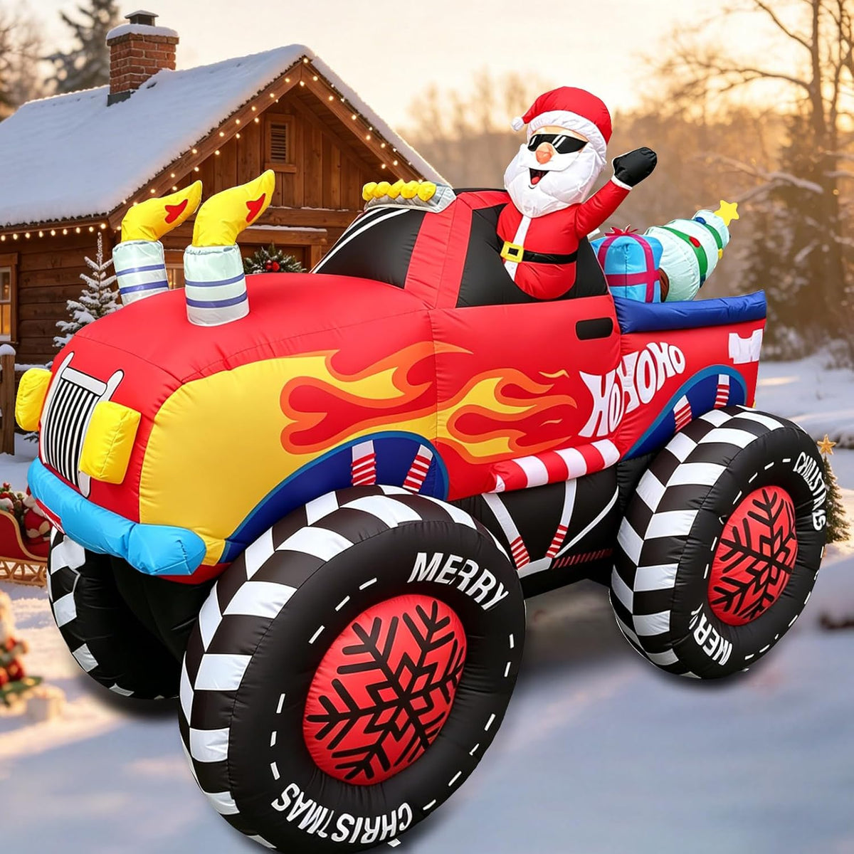 8.2 ft Santa in Sunglasses Truck Christmas Inflatable