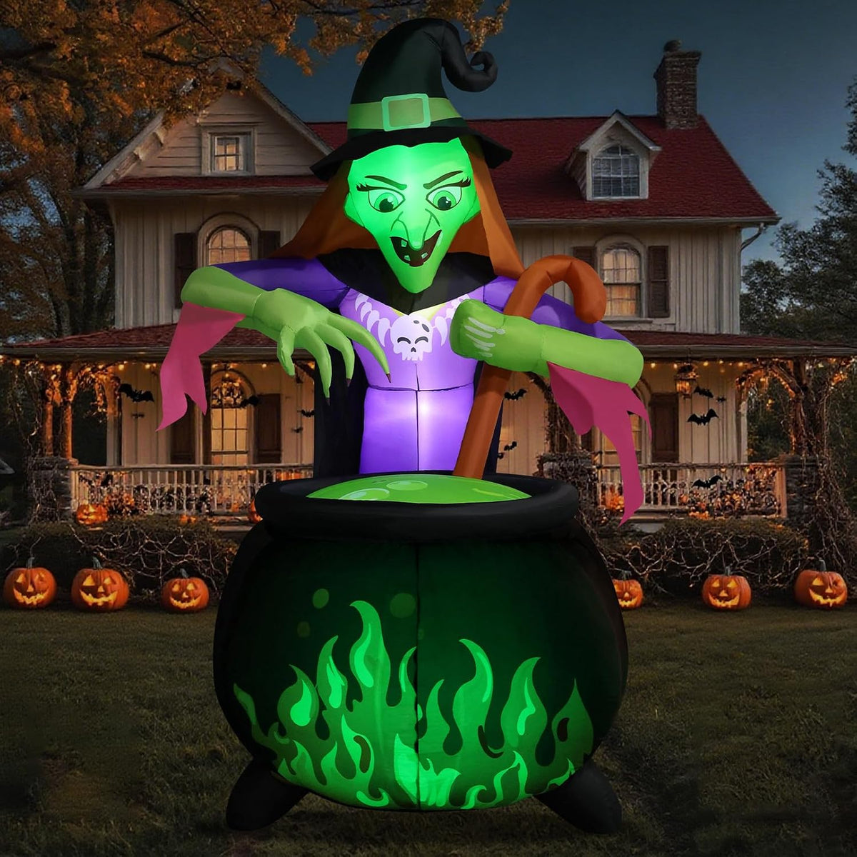 8 ft Witch Cauldron Halloween Inflatable with 4 LEDs
