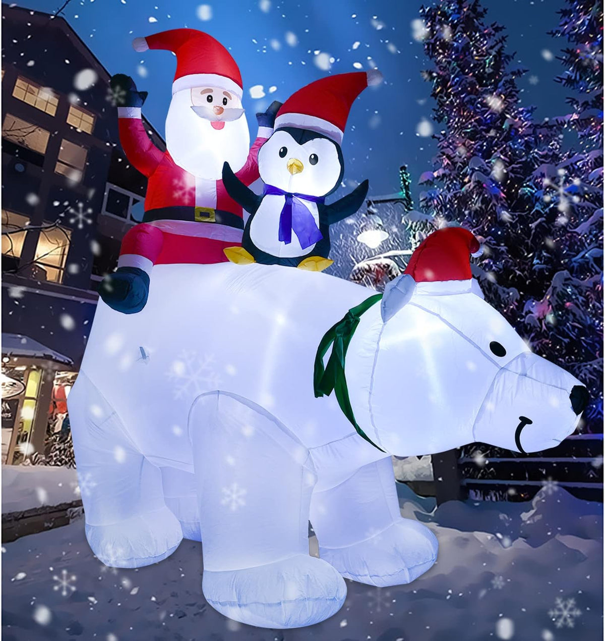 7 ft Lighted Polar Bear with Santa and Penguin Christmas Inflatable