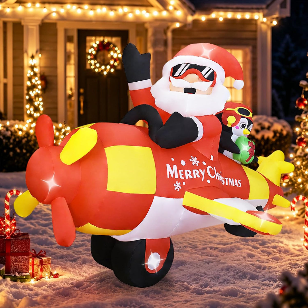 8 ft Santa on an Airplane Christmas Inflatable