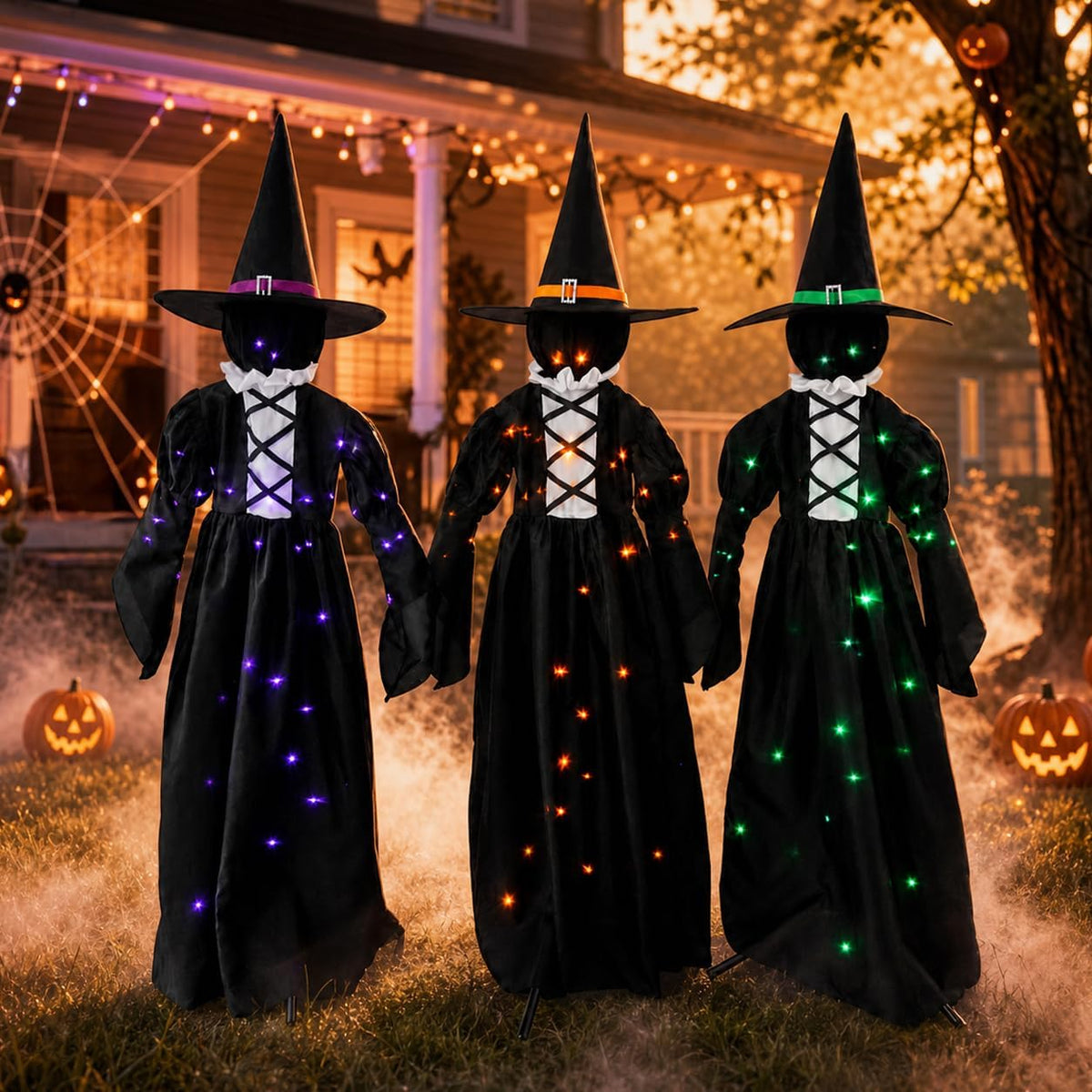 Set of 3 Light-Up Halloween Witch Stakes