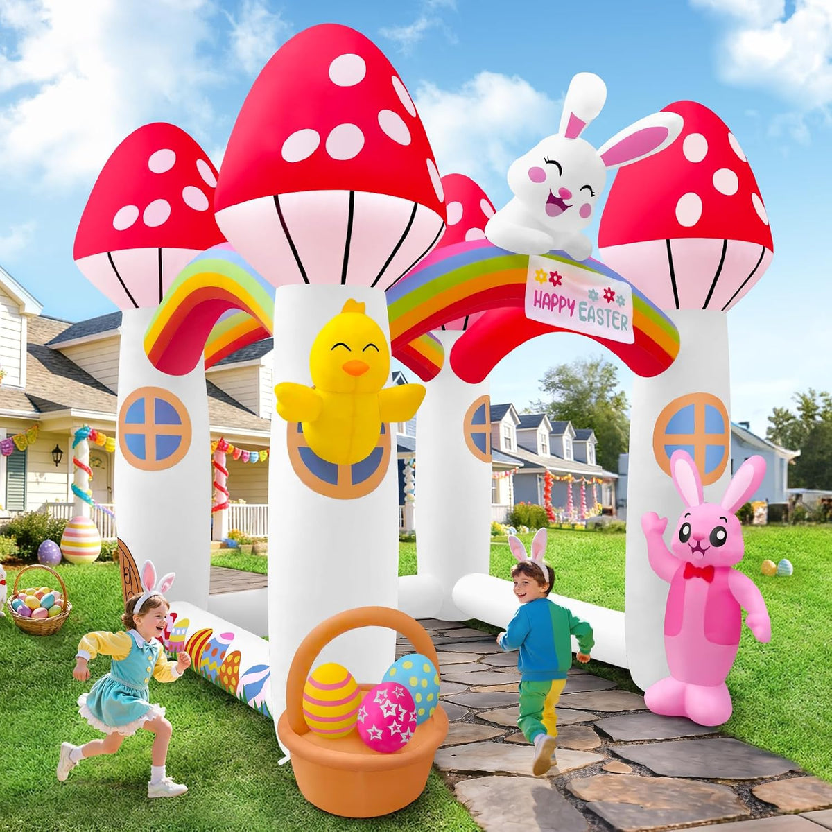 10 ft Easter Bunny Mushroom House Archway Inflatable