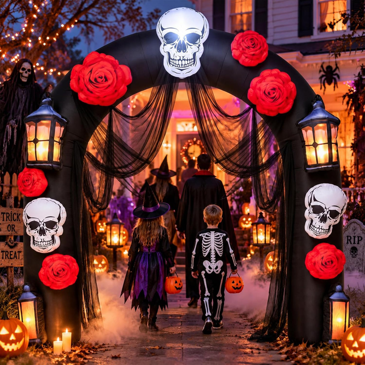 9.2 ft Skull and Rose Halloween Party Arch Inflatable