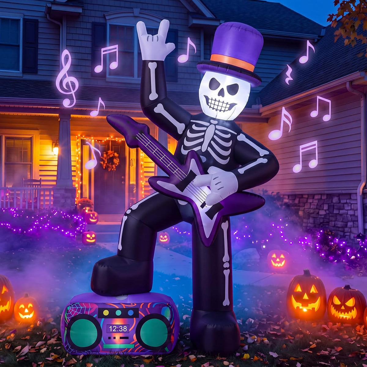 6 ft Skeleton with Guitar Halloween Inflatable, LED and Music
