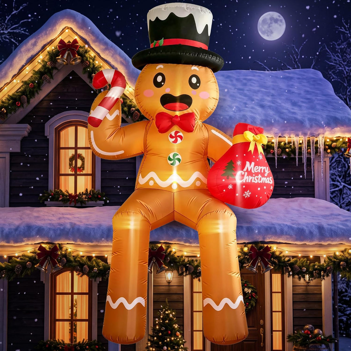 11 ft Sitting Gingerbread Man Christmas Inflatable