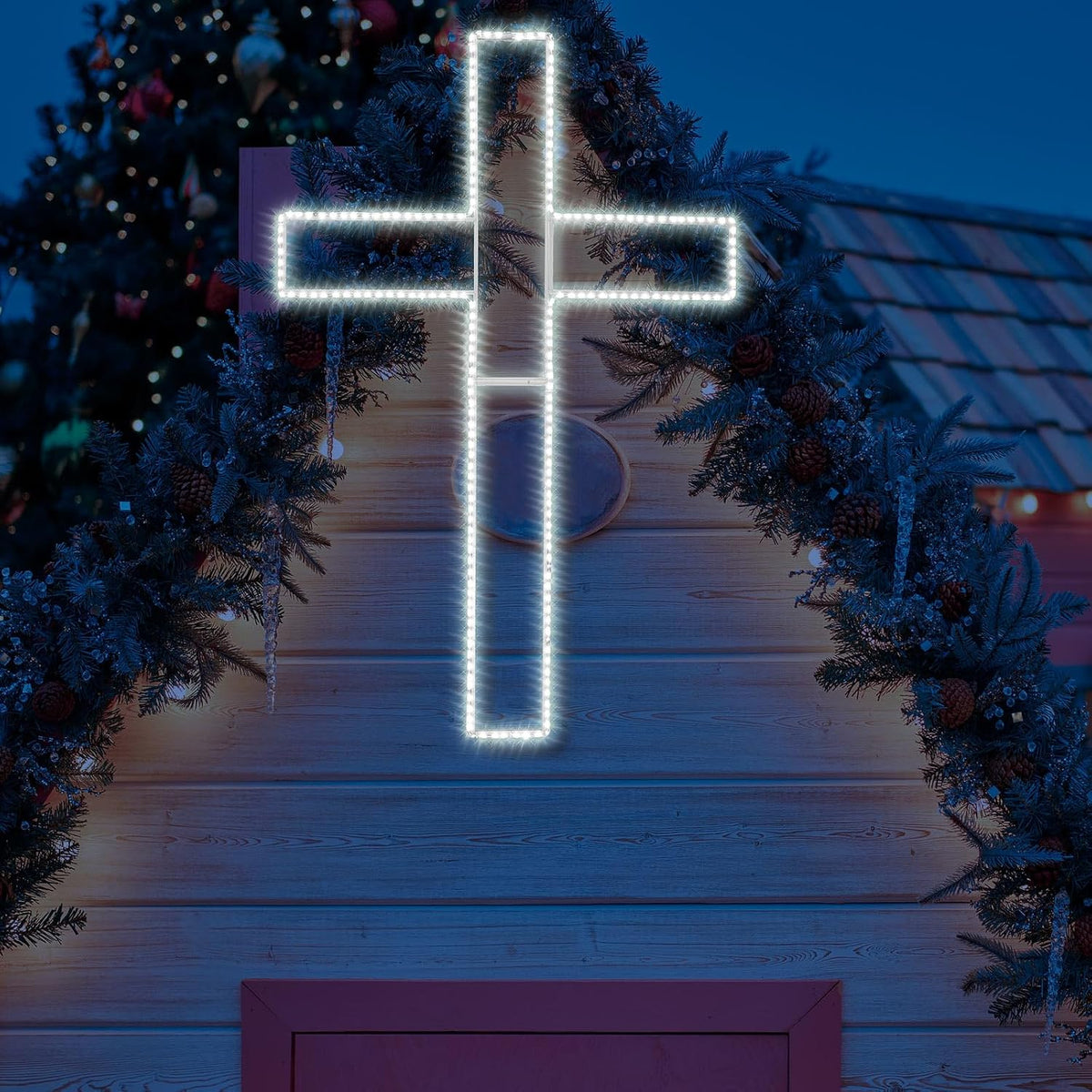 72 in White LED Lighted Cross Sign, Outdoor