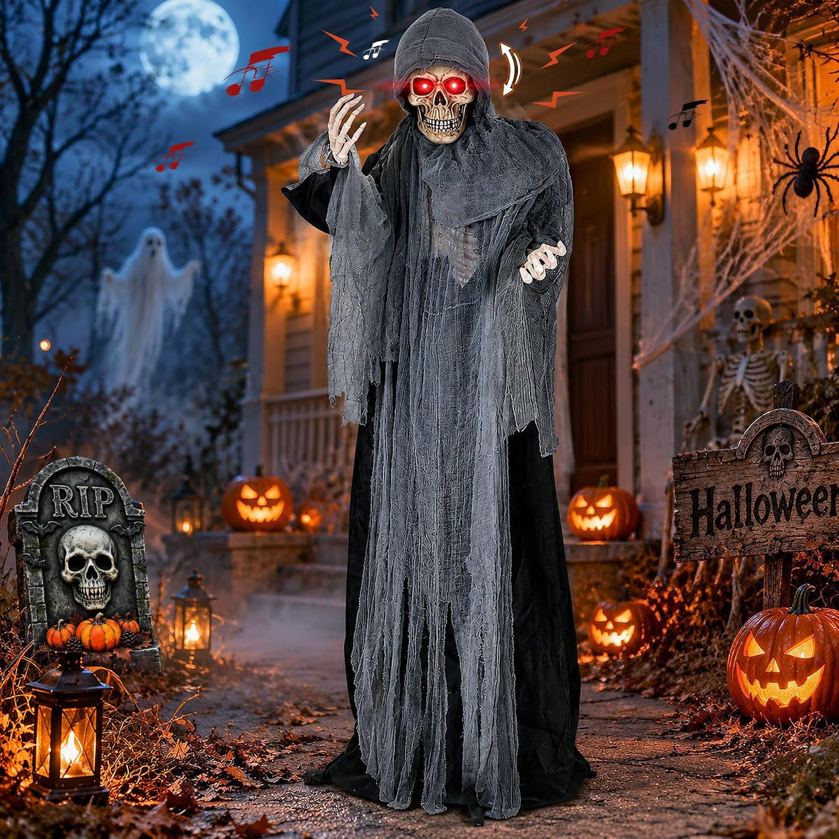 72 in Animated Grim Reaper Halloween Prop, 3-Way Activated