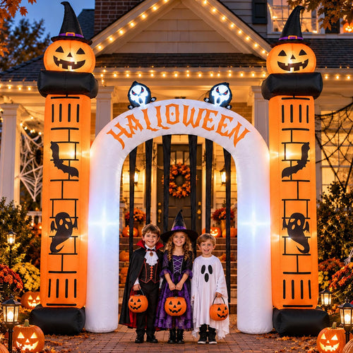 11FT Halloween Inflatable Archway Outdoor Decorations for Yard / Blow Up Halloween Arch with Reaper, Pumpkin,